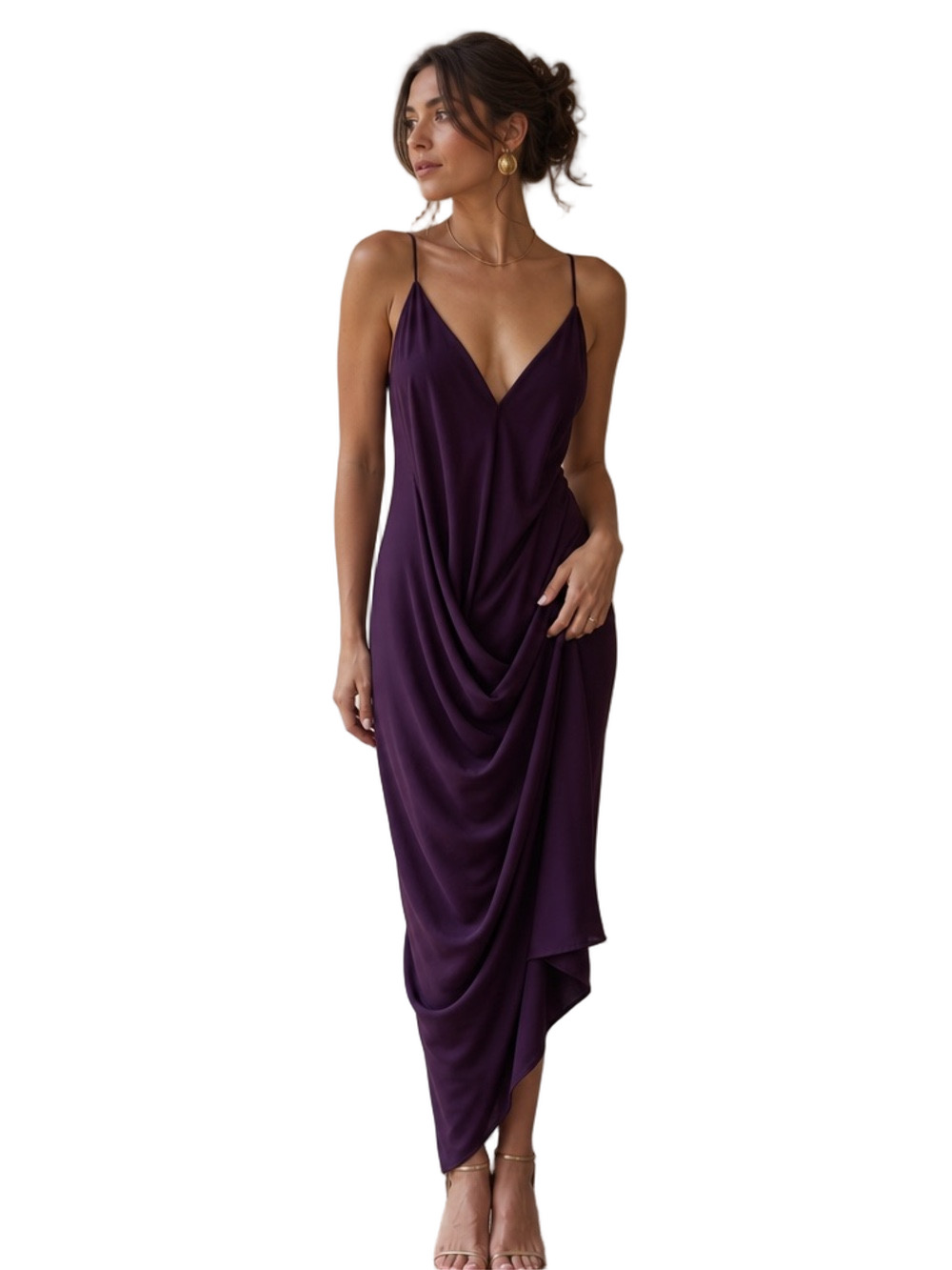 AKIRA Deep Plum Asymmetrical Slip Dress